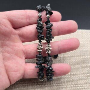 8 Inch Sterling Silver Black Rough Tourmaline Stone Bracelet B905